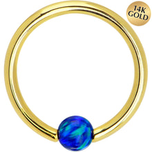 Load image into Gallery viewer, 14G 3/8 Solid 14K Gold Dark Blue Synthetic Opal Captive Ring
