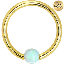 Load image into Gallery viewer, 14G 3/8 Solid 14K Yellow Gold White Synthetic Opal Captive Ring
