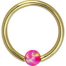 将图片加载到图库查看器，14G 3/8 Solid 14K Yellow Gold Pink Synthetic Opal Captive Ring
