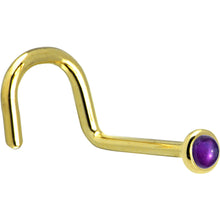 Load image into Gallery viewer, Solid 14K Yellow Gold 2mm Genuine Amethyst Nose Ring
