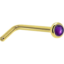 Load image into Gallery viewer, Solid 14K Yellow Gold 2mm Genuine Amethyst Nose Ring
