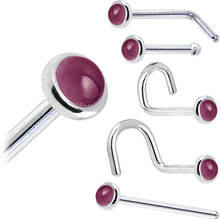 将图片加载到图库查看器，Solid 14K White Gold 2mm Genuine Raspberry Rhodolite Garnet Nose Ring
