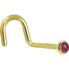 将图片加载到图库查看器，Solid 14K Yellow Gold 2mm Genuine Raspberry Rhodolite Garnet Nose Ring
