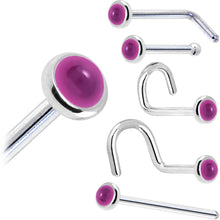 将图片加载到图库查看器，Solid 14K White Gold 2mm Genuine Pink Garnet Nose Ring

