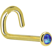 Load image into Gallery viewer, Solid 14K Yellow Gold 2mm Dark Blue Synthetic Opal Nose Ring
