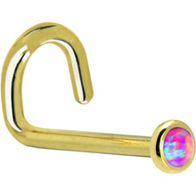 Load image into Gallery viewer, Solid 14K Yellow Gold 2mm Fuchsia Synthetic Opal Nose Ring
