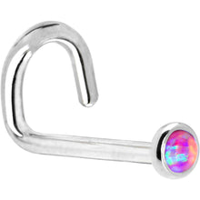 Load image into Gallery viewer, Solid 14K White Gold 2mm Fuchsia Synthetic Opal Nose Ring
