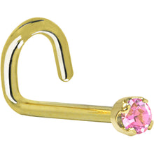 Load image into Gallery viewer, Solid 14K Yellow Gold 2mm Pink Cubic Zirconia Nose Ring
