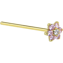 Load image into Gallery viewer, Solid 14K Yellow Gold Pink and Clear Cubic Zirconia Flower Nose Ring
