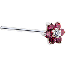 Load image into Gallery viewer, Solid 14K White Gold Red and Clear Cubic Zirconia Flower Nose Ring

