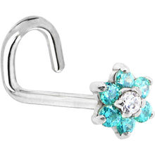 Load image into Gallery viewer, Solid 14K White Gold Mint Green and Clear Cubic Zirconia Flower Nose Ring

