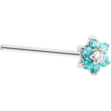 Load image into Gallery viewer, Solid 14K White Gold Mint Green and Clear Cubic Zirconia Flower Nose Ring

