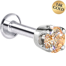 Load image into Gallery viewer, 16G Solid 14K White Gold 3mm Champagne Cubic Zirconia Tragus Earring Stud
