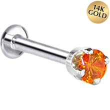 Load image into Gallery viewer, 16G Solid 14K White Gold 3mm Orange Cubic Zirconia Tragus Earring Stud
