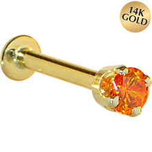 Load image into Gallery viewer, 16G Solid 14K Yellow Gold 3mm Orange Cubic Zirconia Tragus Earring Stud

