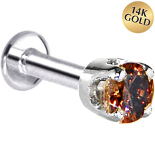 将图片加载到图库查看器，16G Solid 14K White Gold 3mm Brown Cubic Zirconia Tragus Earring Stud
