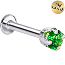 Load image into Gallery viewer, 16G Solid 14K White Gold 3mm Green Cubic Zirconia Tragus Earring Stud
