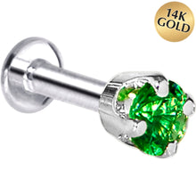 Load image into Gallery viewer, 16G Solid 14K White Gold 3mm Green Cubic Zirconia Tragus Earring Stud
