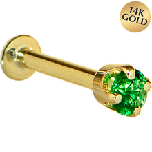 Load image into Gallery viewer, 16G Solid 14K Yellow Gold 3mm Green Cubic Zirconia Tragus Earring Stud

