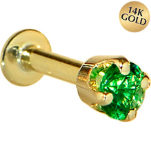 Load image into Gallery viewer, 16G Solid 14K Yellow Gold 3mm Green Cubic Zirconia Tragus Earring Stud
