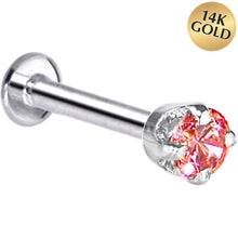Load image into Gallery viewer, 16G Solid 14K White Gold 3mm Salmon Cubic Zirconia Tragus Earring Stud
