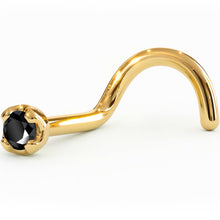 Load image into Gallery viewer, Solid 14K Yellow Gold 1.5mm Genuine Black Diamond Nose Ring
