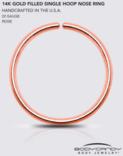 Load image into Gallery viewer, Single Hoop Nose 14k Rose Gold Filled Nose Hoop Ring
