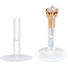 Load image into Gallery viewer, 16G 1/4 Solid 14K Yellow Gold 1.5mm CZ Bioplast Push in Cartilage Earring
