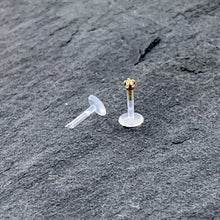 Load image into Gallery viewer, 16G 1/4 Solid 14K Yellow Gold 1.5mm CZ Bioplast Push in Cartilage Earring
