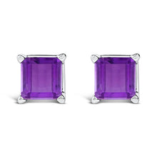 将图片加载到图库查看器，14K White Gold 5x5MM Princess Cut Purple Amethyst Solitaire Stud Earrings
