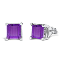 将图片加载到图库查看器，14K White Gold 5x5MM Princess Cut Purple Amethyst Solitaire Stud Earrings
