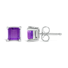 将图片加载到图库查看器，14K White Gold 5x5MM Princess Cut Purple Amethyst Solitaire Stud Earrings
