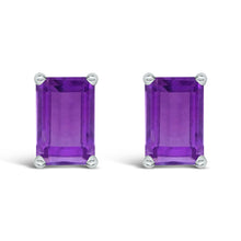 Load image into Gallery viewer, 14K White Gold 6x4MM Emerald Shaped Amethyst Solitaire Stud Earrings
