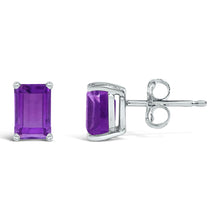 Load image into Gallery viewer, 14K White Gold 6x4MM Emerald Shaped Amethyst Solitaire Stud Earrings
