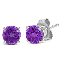 Load image into Gallery viewer, 14K White Gold 5X5MM Round Purple Amethyst Solitaire Stud Earrings
