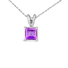Load image into Gallery viewer, 14K White Gold 5x5 MM Square Shaped Purple Amethyst Solitaire Pendant Necklace
