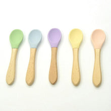 将图片加载到图库查看器，2PCS  Bamboo Training Spoons Organic Soft Baby Feeding Silicone Tip Spoon Scoop Easy Grip Handle Toddlers Infant Gifts For Parents And Baby Boys Or Girls

