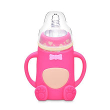 Load image into Gallery viewer, Infant Cartoon Baby Cute Feeding Glass Bottle Safe Silicone Milk Bottle With Handle Newborn Drink Training Colorful Feeding Bottles

