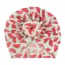 Load image into Gallery viewer, Luxury Modern Donut Baby Beanie Turban Hat Baby Cap Cotton Fruit Print Floral Toddler Baby Girl Cap Design
