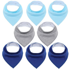 Load image into Gallery viewer, 8PCS/SET Comfortable Colorful 100% Organic Cotton Adjustable Snaps Bandana Saliva Bibs For Baby Boys &amp; Girls Kids
