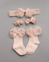 Load image into Gallery viewer, 4PCS/SET Newborn Baby Girl Socks Ankle Princess Anti Slip Socks+Headband+Hair Pin For Baby
