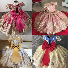 将图片加载到图库查看器，Handmade Luxury Princess Baby Girl 1 Year Birthday Dress Tutu First Christmas Party Cute Bow Dress Infant Modern Luxury Dress With Big Bow
