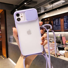 Load image into Gallery viewer, Camera Lens Protection Candy Color Phone Case  For iPhone 14 13 12 11 Pro Necklace With Long Rope Lanyard Cover Camera Lens Protector Translucent Soft Edges Colorful Transparent iphone Cover
