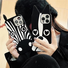 Load image into Gallery viewer, Cute 3D Little Ear Silicone Phone Case For Iphone 13 Pro Max X Xr Xs 11 12 Pro Max Cartoon Dog 3D Cartoon Puppy Black And White Color Cute Cover
