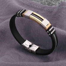 将图片加载到图库查看器，Stainless Steel Silicone Bracelet Men Jewelry Wrist Band Punk Style  Men Rubber Charm Brecelet
