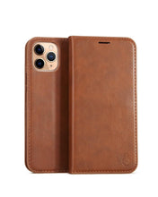 Load image into Gallery viewer, Brown Genuine Leather Flip Case For iPhone Luxury Wallet Card Cover For iPhone 14 13 Leather iPhone Case Kickstand Card Holder Flip Leather Wallet Phone Case
