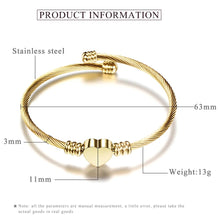 Load image into Gallery viewer, Fashion 3Colors Jewelry Women's Bijoux Bangles Stainless Steel Twisted Cable Wire Heart Charm Bracelet Bangle For Gift Design
