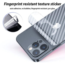将图片加载到图库查看器，2Pcs Carbon Fiber Matte Back Film For iPhone 14 13 12 Mini 11 Pro XR X XS Max 7 8 Plus SE3 Transparent Scratch Resistant Sticker Slim Fit Clear Transparent 3D Carbon Fiber Back Skin Rear Screen Guard Protector Sticker
