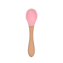 将图片加载到图库查看器，2PCS  Bamboo Training Spoons Organic Soft Baby Feeding Silicone Tip Spoon Scoop Easy Grip Handle Toddlers Infant Gifts For Parents And Baby Boys Or Girls
