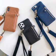 Load image into Gallery viewer, Luxury Leather Wallet Strap Crossbody Case for iPhone 7 8 Plus XR XS 11 12 13 14 PRO MAX Shoulder Lanyard Card Holder Cover Elegant Women Quality Card Holder Wallet Iphone Case
